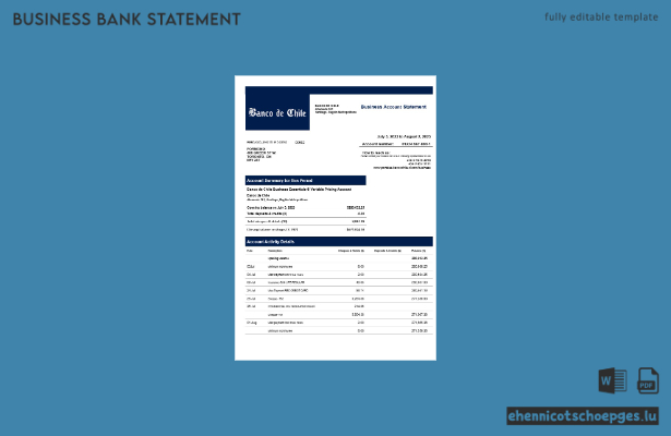 Organisationserklärung der Banco de Chile (Word- und PDF-Beispiel)